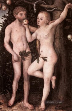 Classic Nude Painting - Adam And Eve 1538 religious Lucas Cranach the Elder nude
